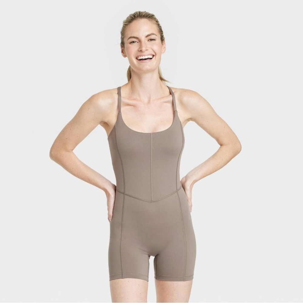NWOT All in Motion, Taupe, Athleisure Brushed Sculpt Short Bodysuit, XS